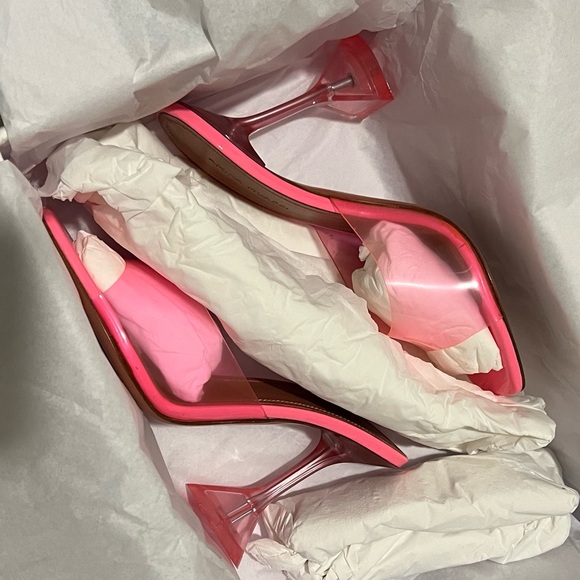 🆕 Amina Muaddi Lupita Glass Sandal in Bubblegum - Picture 5 of 7